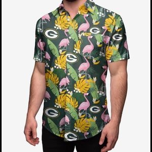 GREEN BAY PACKERS Mens XL Hawaiian Flamingo Palm Short Sleeve NFL Button Shirt